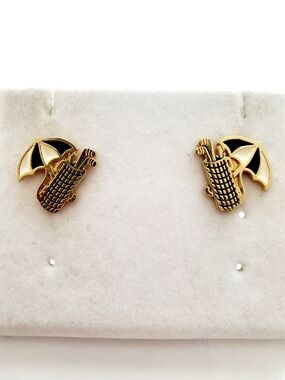 Gold-Tone Golf Club & Umbrella Stud Earrings - Women's Jewelry